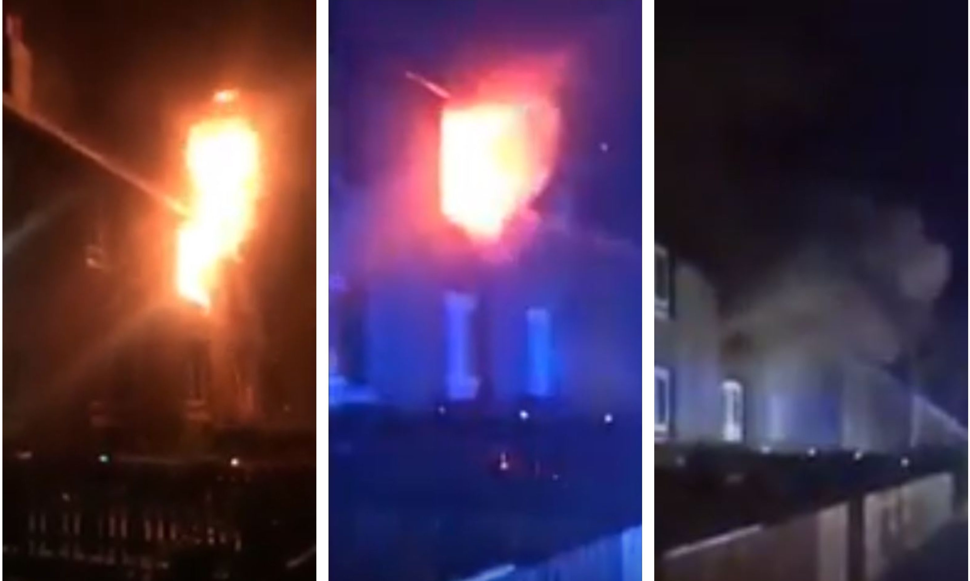 Screen grabs from a video of the Buckhaven flat fire.