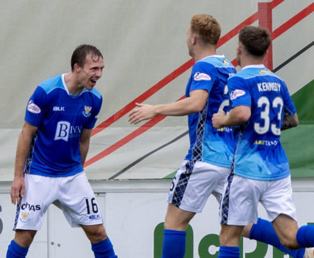 David McMillan celebrates his goal for St Johnstone at Hamilton.