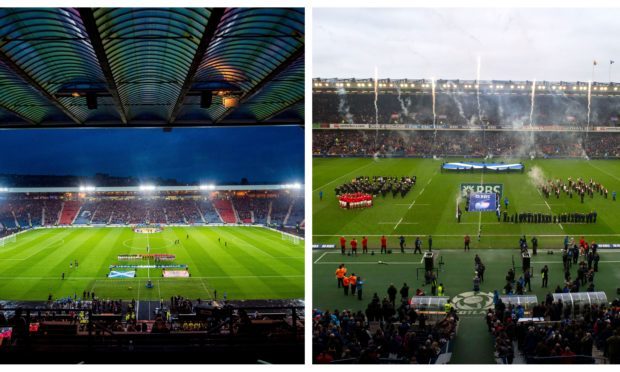 Hampden Park, left, and BT Murrayfield, right.