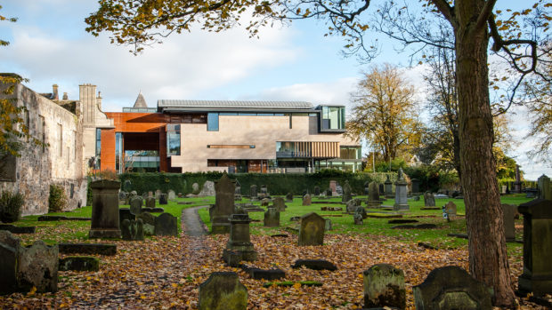the new extension overlooking the Abbey graveyard