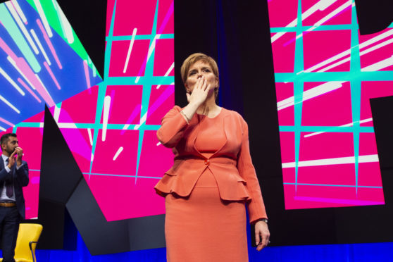 Nicola Sturgeon makes her keynote speech at the 84th annual SNP conference at the Scottish Exhibition and Conference Centre in Glasgow.