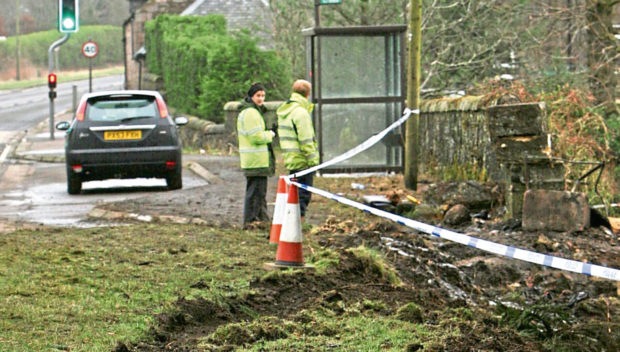 The scene of the fatal crash on the A977 at the village of Drum.