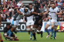 Brian Alainu'uese playing for Glasgow in their European quarter-final at Saracens in 2017.