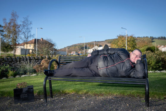 Funeral director Harry Webster at Benarty Miners Memorial Garden where Harry is going to be sleeping rough for 24 hours in December to raise funds for the Salvation Army in Lochgelly