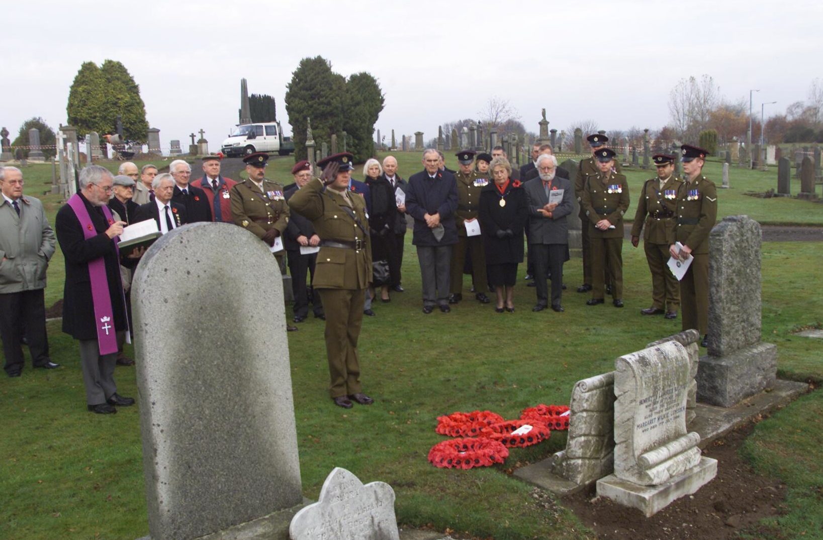 A 2003 remembrance service at Cupar cemetery in memory of Charles Jarvis of the Royal Engineers