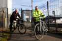 Councillor Kevin Cordell, cycling spokesperson and John Berry, sustainable transport team leader at the cycle route through Dundee docks.