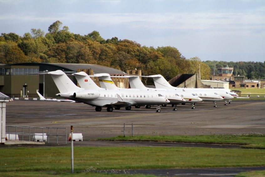 Private planes lined up at Leuchars for the competition..