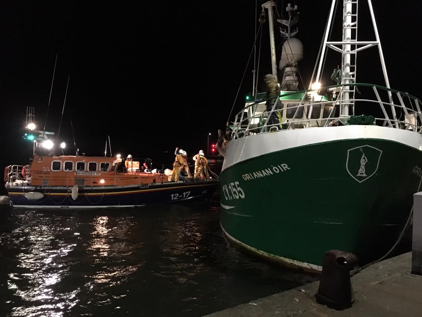 The Grianan Oir was brought safely back to Anstruther Harbour