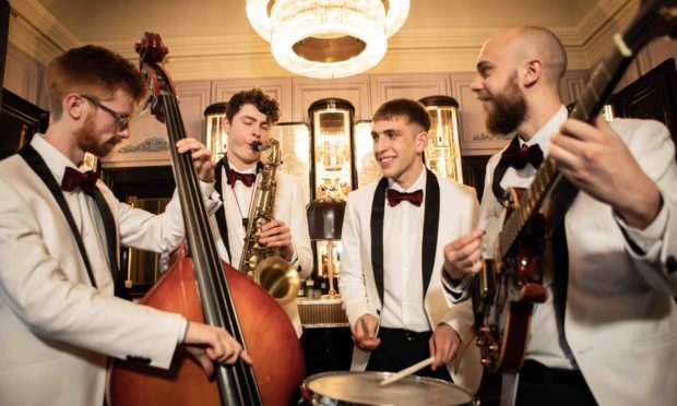 The Gleneagles Ensemble. Jazz students (from left) Mark Hendry Matt Carmichael Dominykas Snarskis and Tom Stephenson. Pic  Robbie McFadzeanRCS_