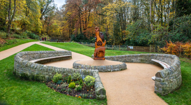 View of the regenerated park with the memorial garden.