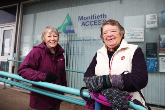 Marianne Buultjens and Margaret Copland of Monifieth Local History Society, outside the former Access office the group hoped to move in to.