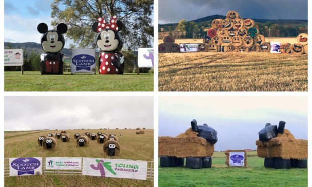 Pictures show the finalists of this year's straw bale art competition.