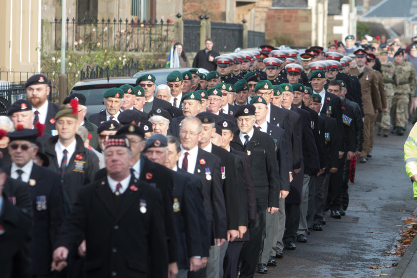 Remembrance parade and laying of wreaths at Arbroath's War Memorial.
