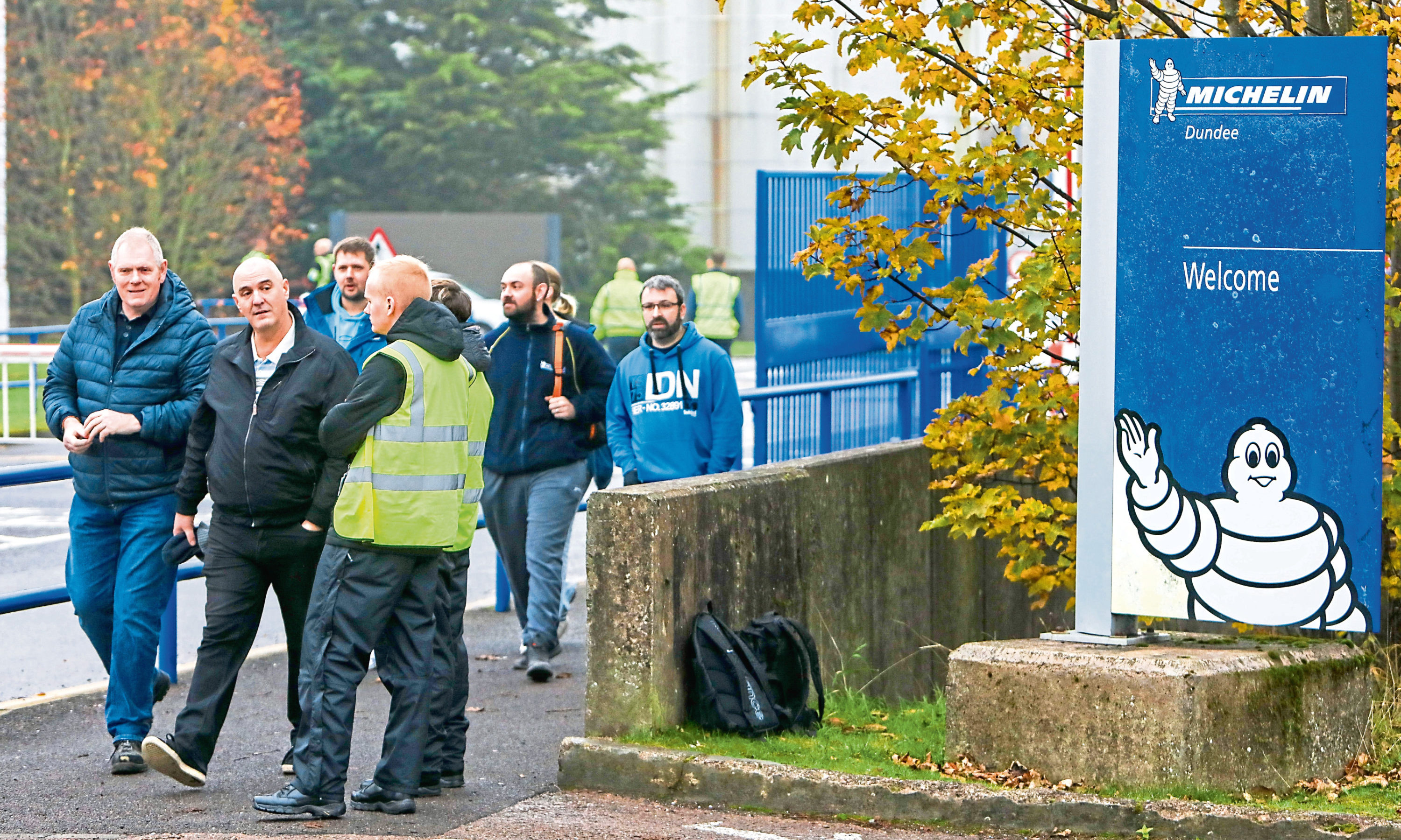 Staff leave Michelin Factory in Dundee after the closure announcement.