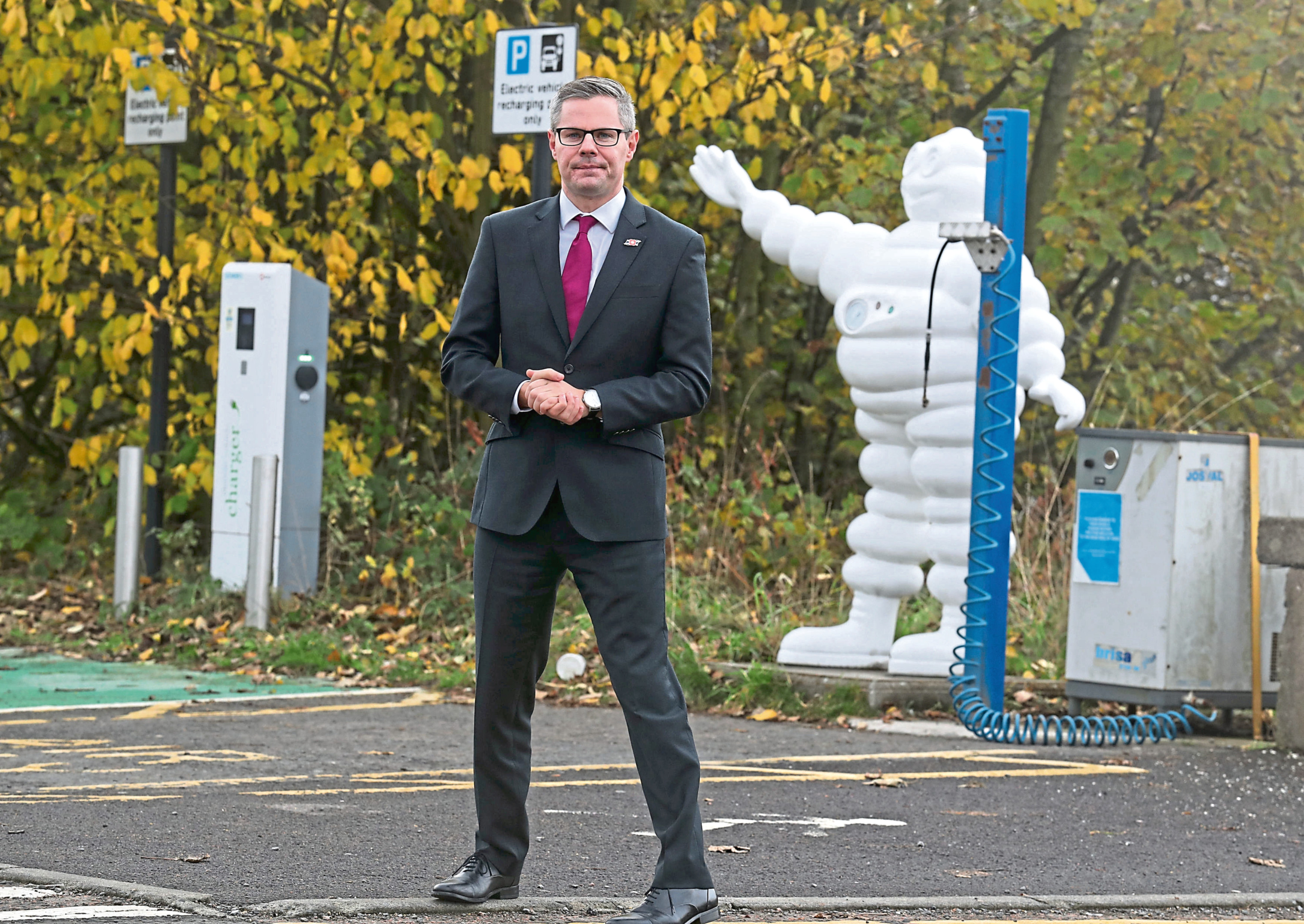 Cabinet Secretary for Finance and the Constitution Derek Mackay outside Dundee's Michelin Factory shortly after the closure was announced.