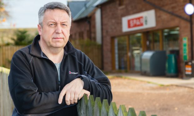 Councillor Forbes outside the Spar in Inchture