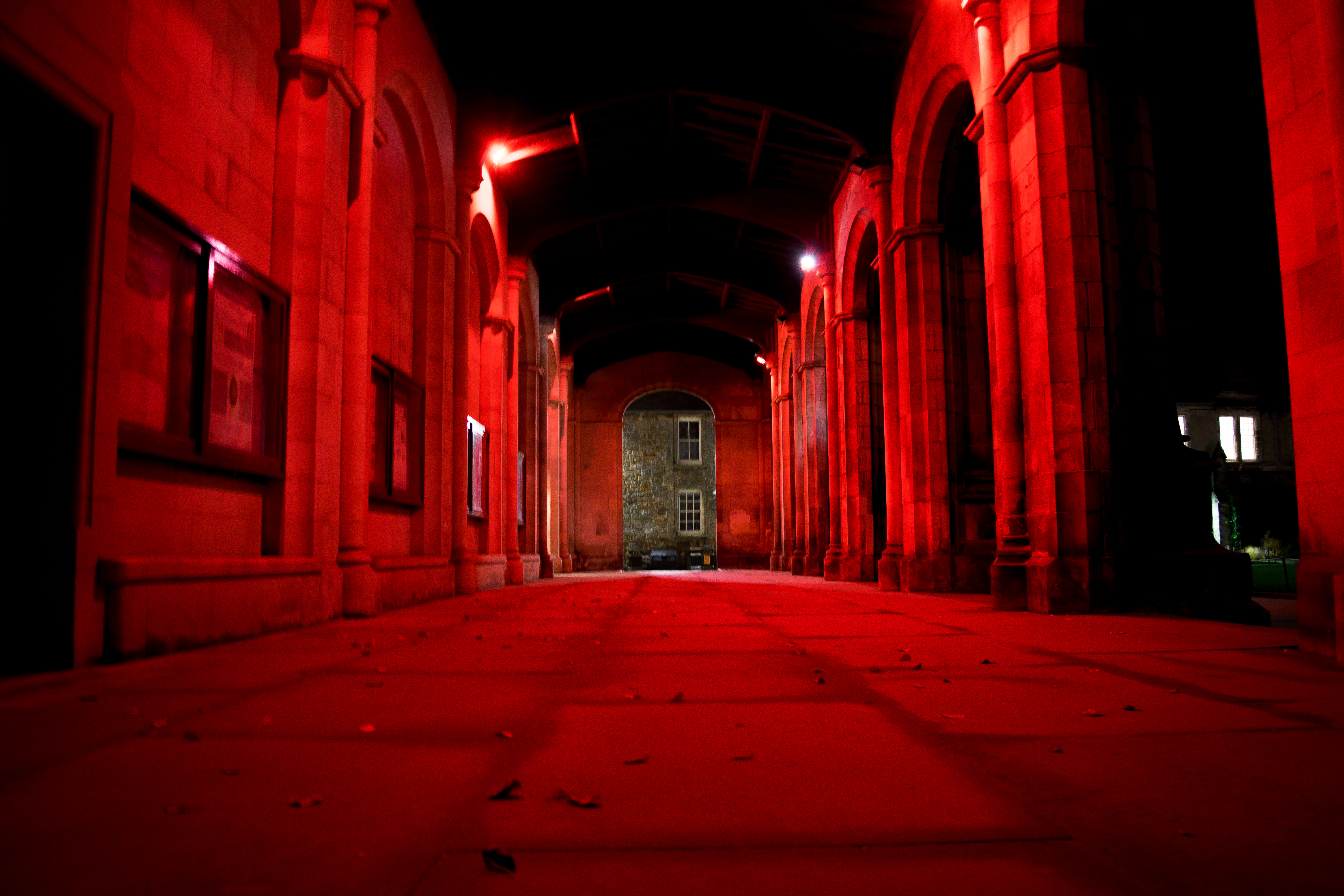 St Salvator's Quad has been lit up red to mark the centenary.