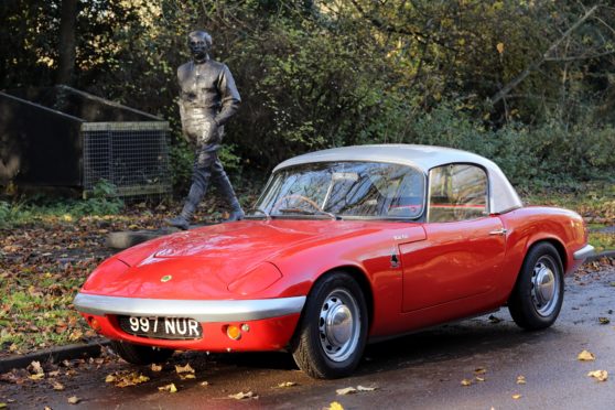 Clark's original 1962 Lotus Elan at his Kilmany birthplace memorial.