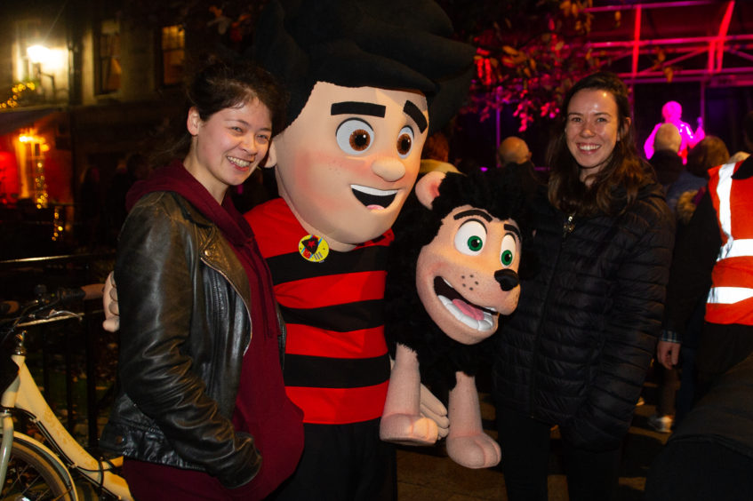 Dennis and Gnasher met students Josephine Tomkins and Joanna Moodie.