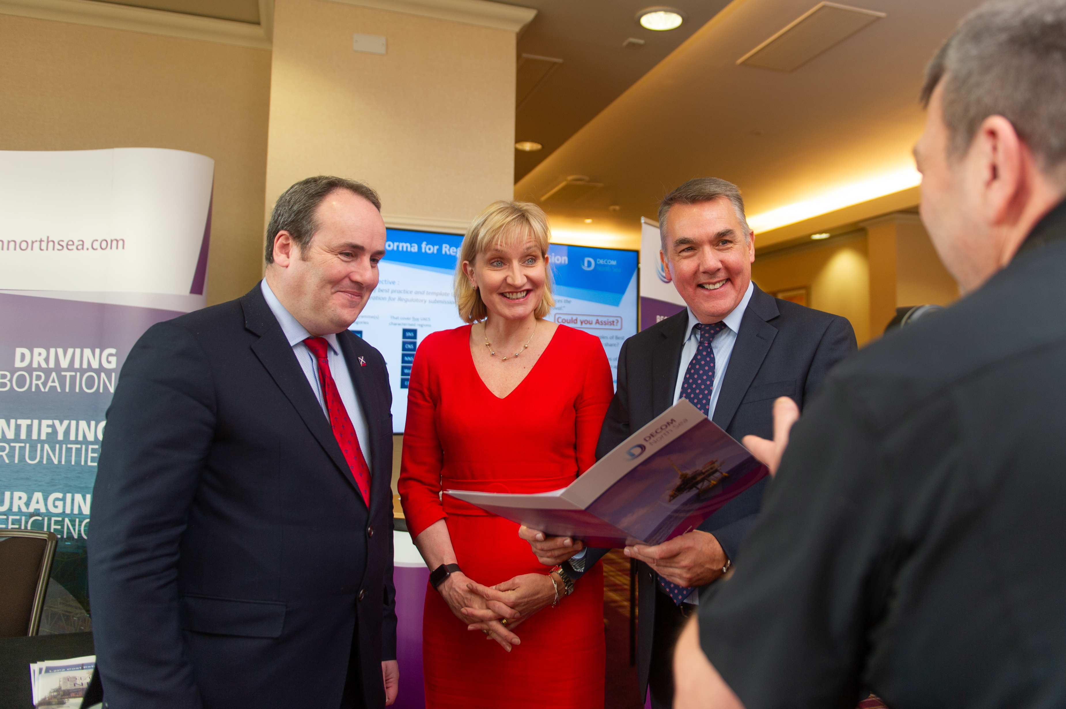l to r - Paul Wheelhouse MSP Minister for Energy, Connectivity and the Islands, Deirdre Michie (Chief Executive Oil & Gas UK) and John Warrender (Chief Executive Decom North Sea),