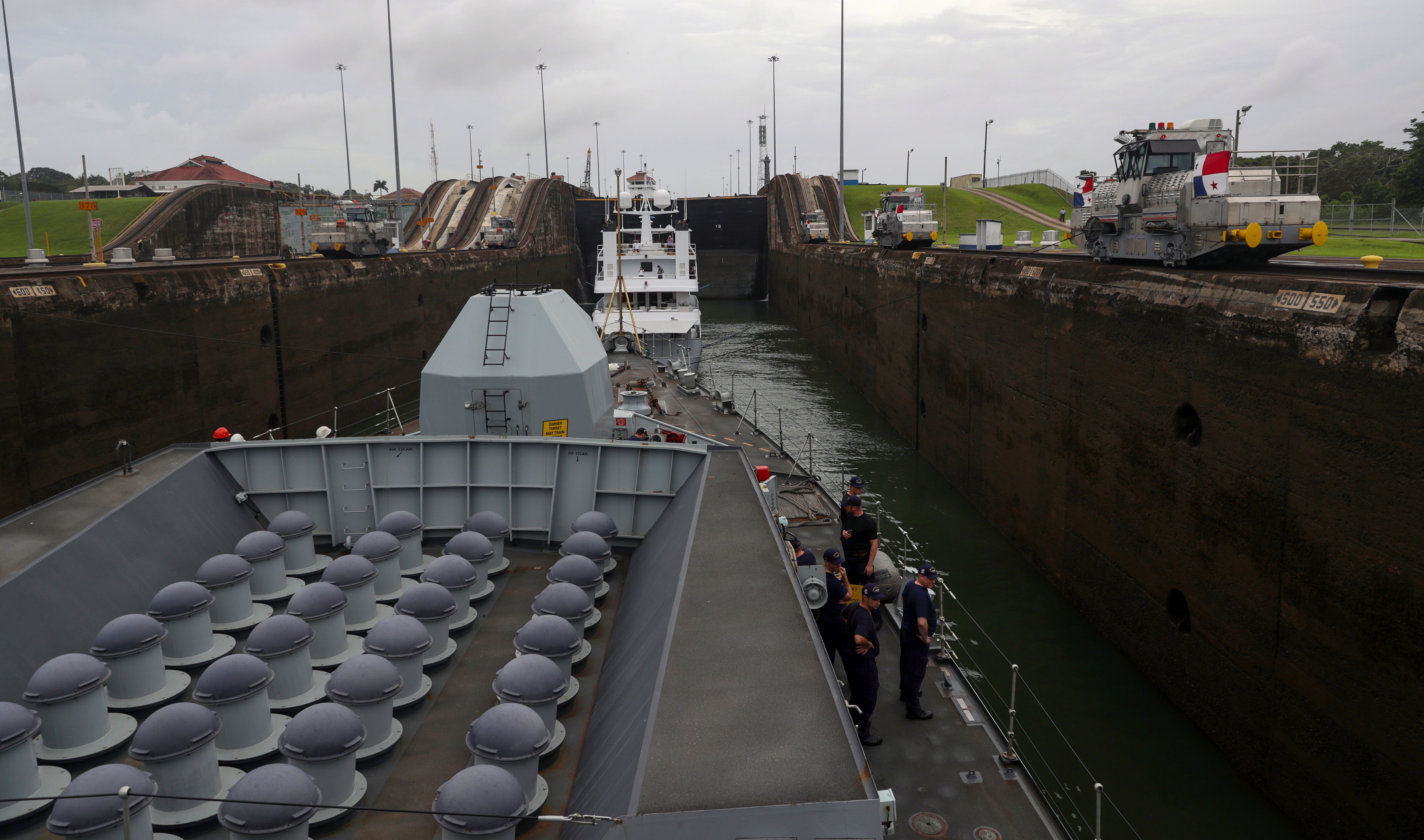 HMS Montrose transits the canal.