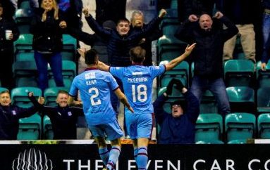 Paul McGowan (No 18) celebrates his equaliser.