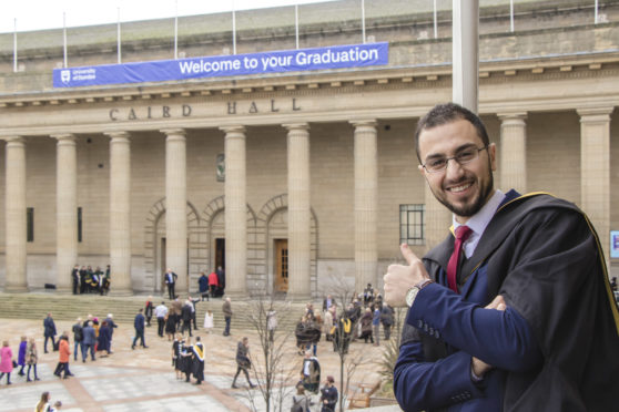 Rawad Qaq celebrates his graduation day in Dundee.