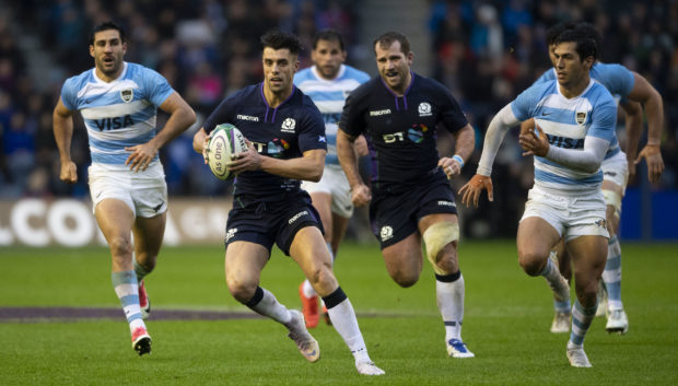 Adam Hastings ;eafdfs the charge for Scotland against Argentina.