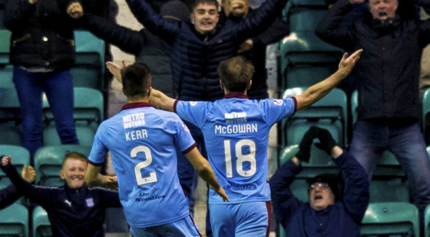 Paul McGowan celebrates his goal.