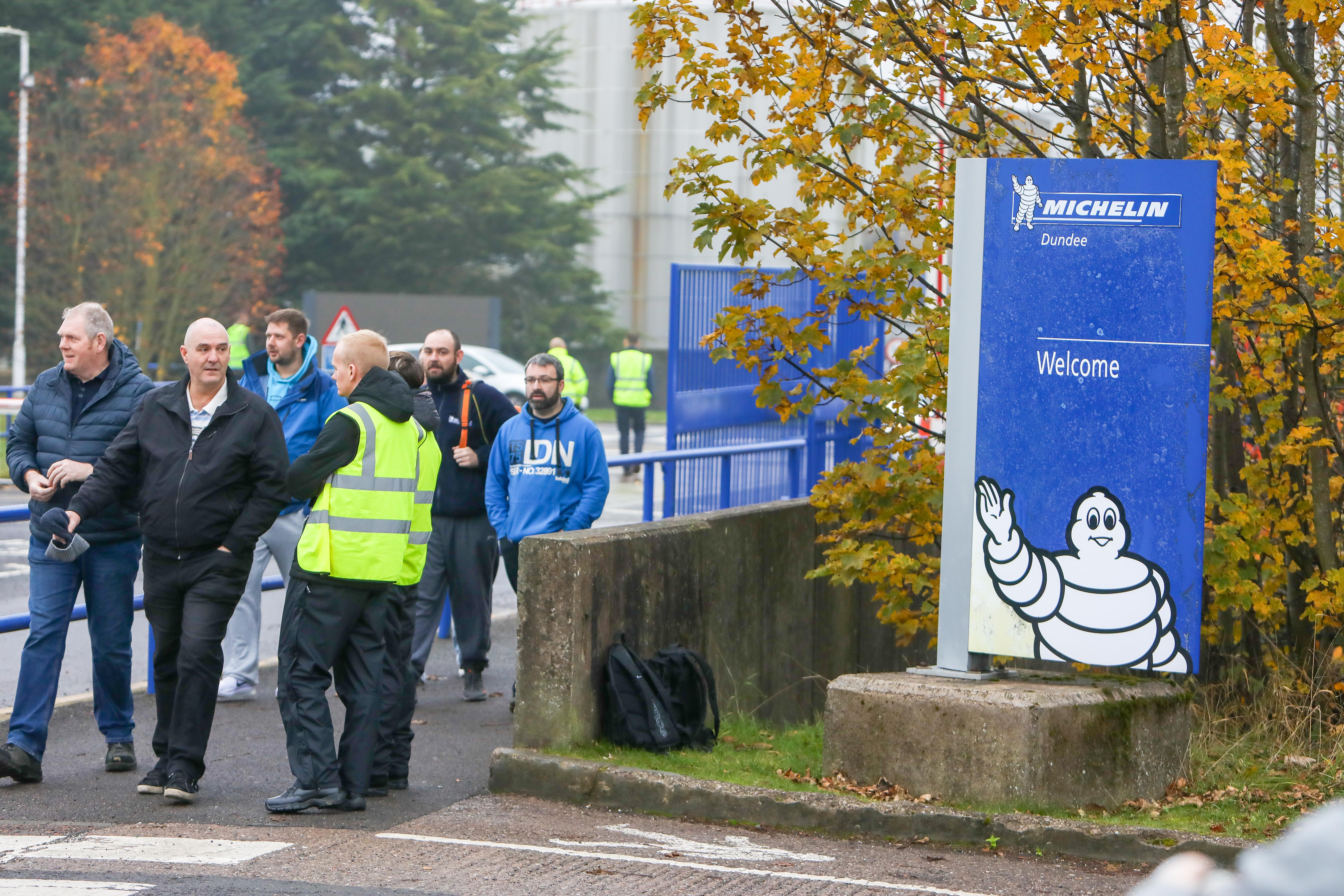 Staff leave Michelin Dundee after the closure announcement earlier this month.