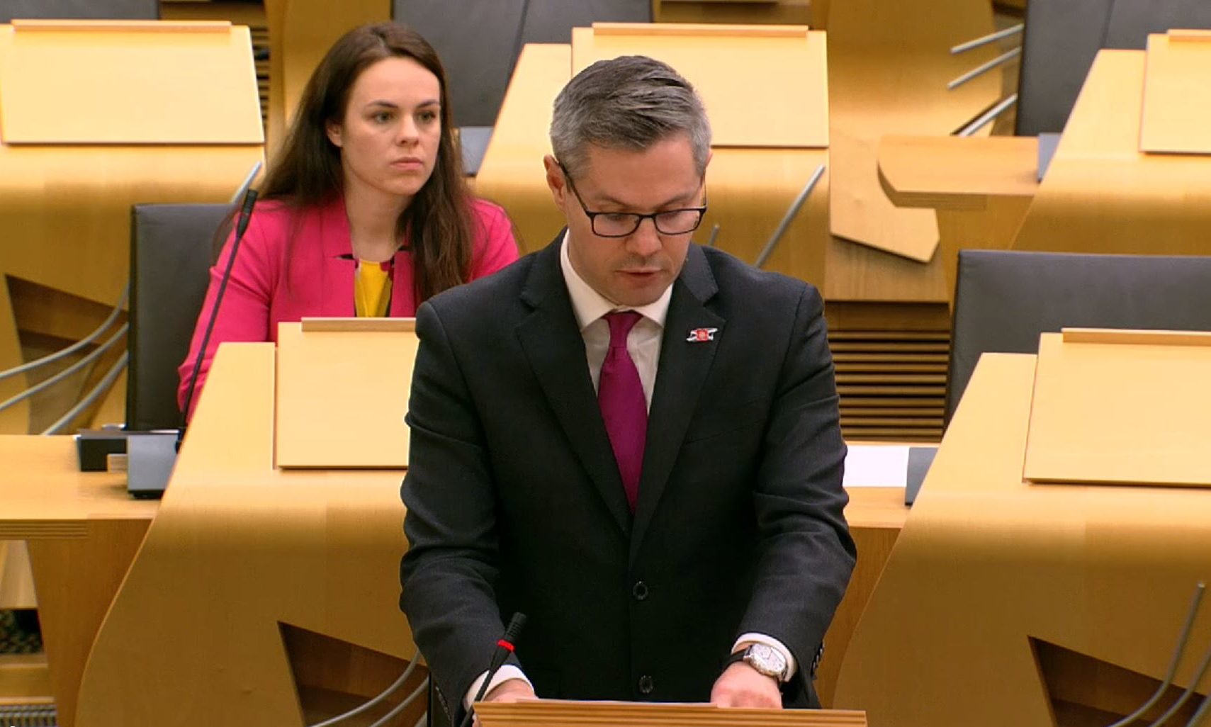 Derek Mackay updates parliament on Michelin Dundee on Tuesday evening.