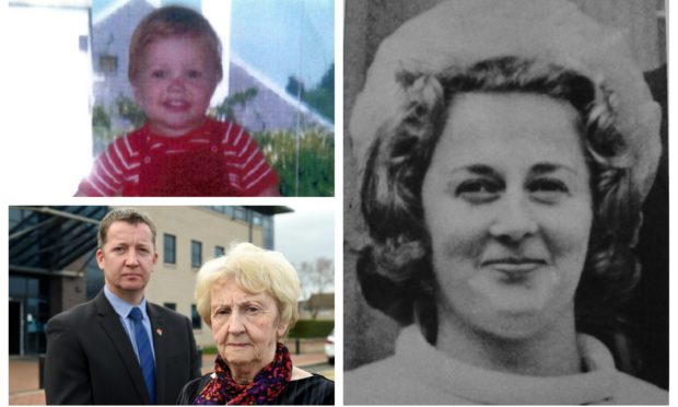 Right: Renee MacRae. Top left: Detective Inspector Brian Geddes of Police Scotland and Renee's sister Morag Govans.