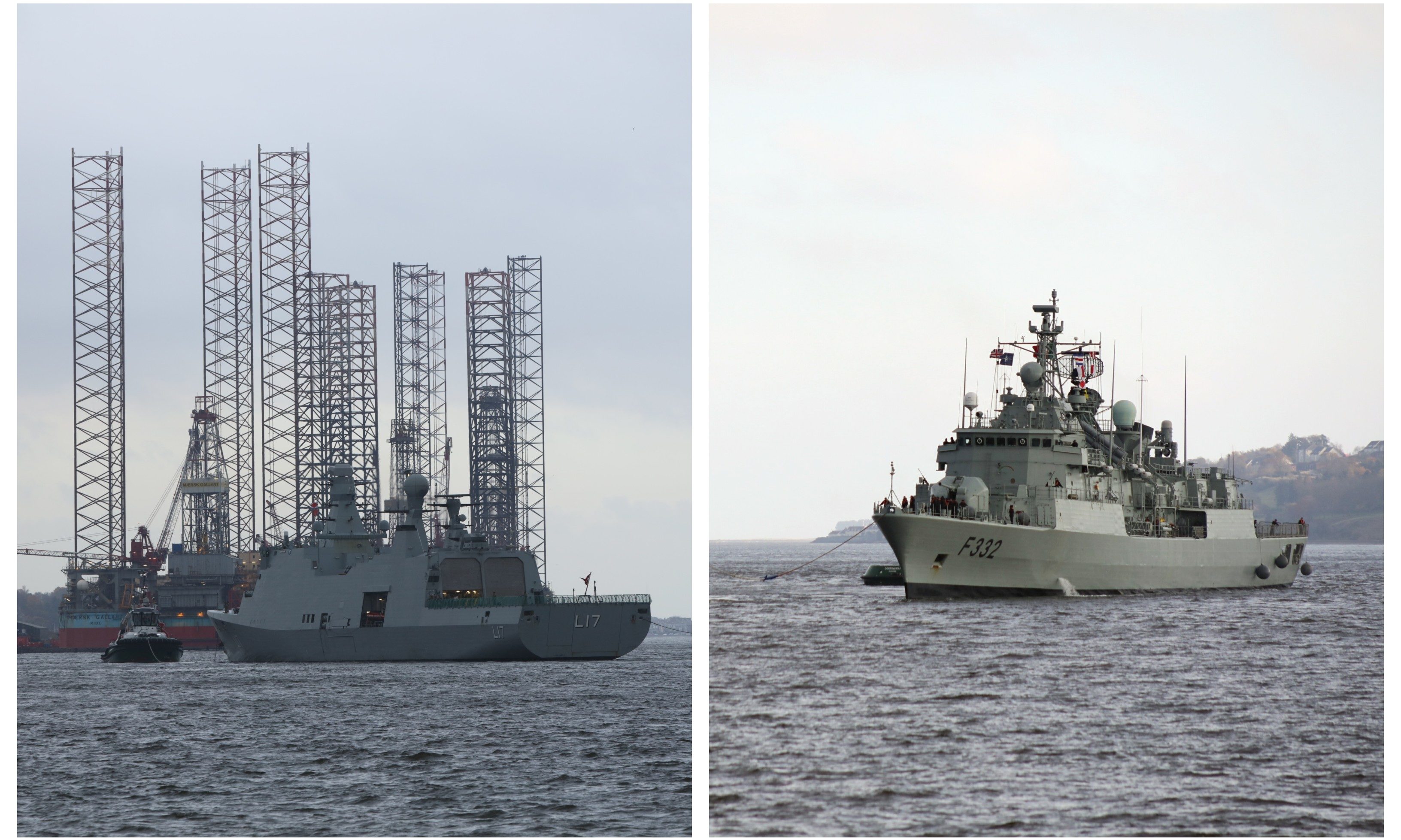 Two of the NATO warships arriving in Dundee.
