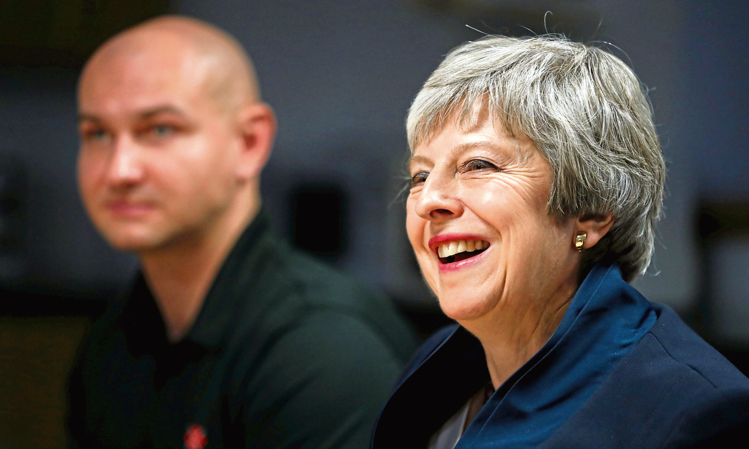 Prime Minister Theresa May during her visit to the Scottish Leather Group Limited, on November 28, 2018 in Bridge of Weir, Scotland.