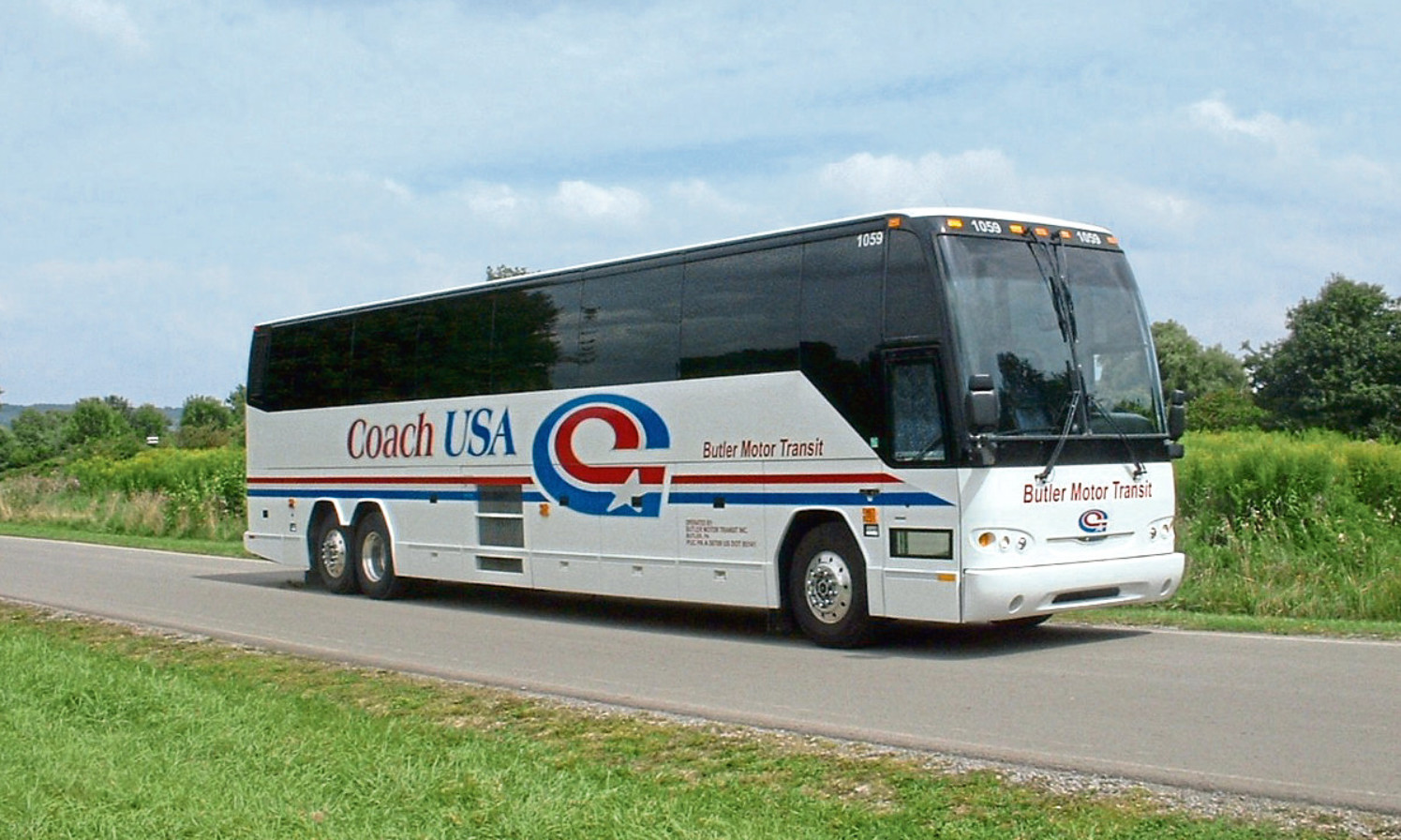 A Stageacoach Coach USA vehicle hits the open road.