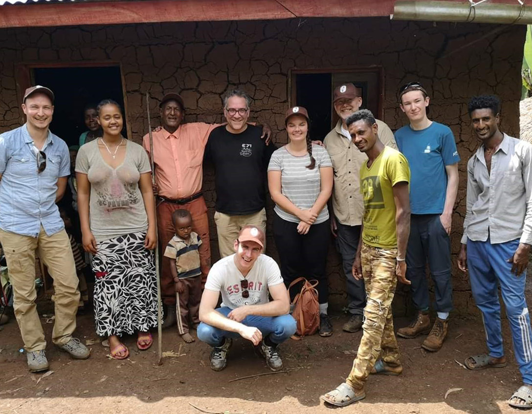 Leo Hector (second right) with the coffee tour group and growers in Ethiopia.