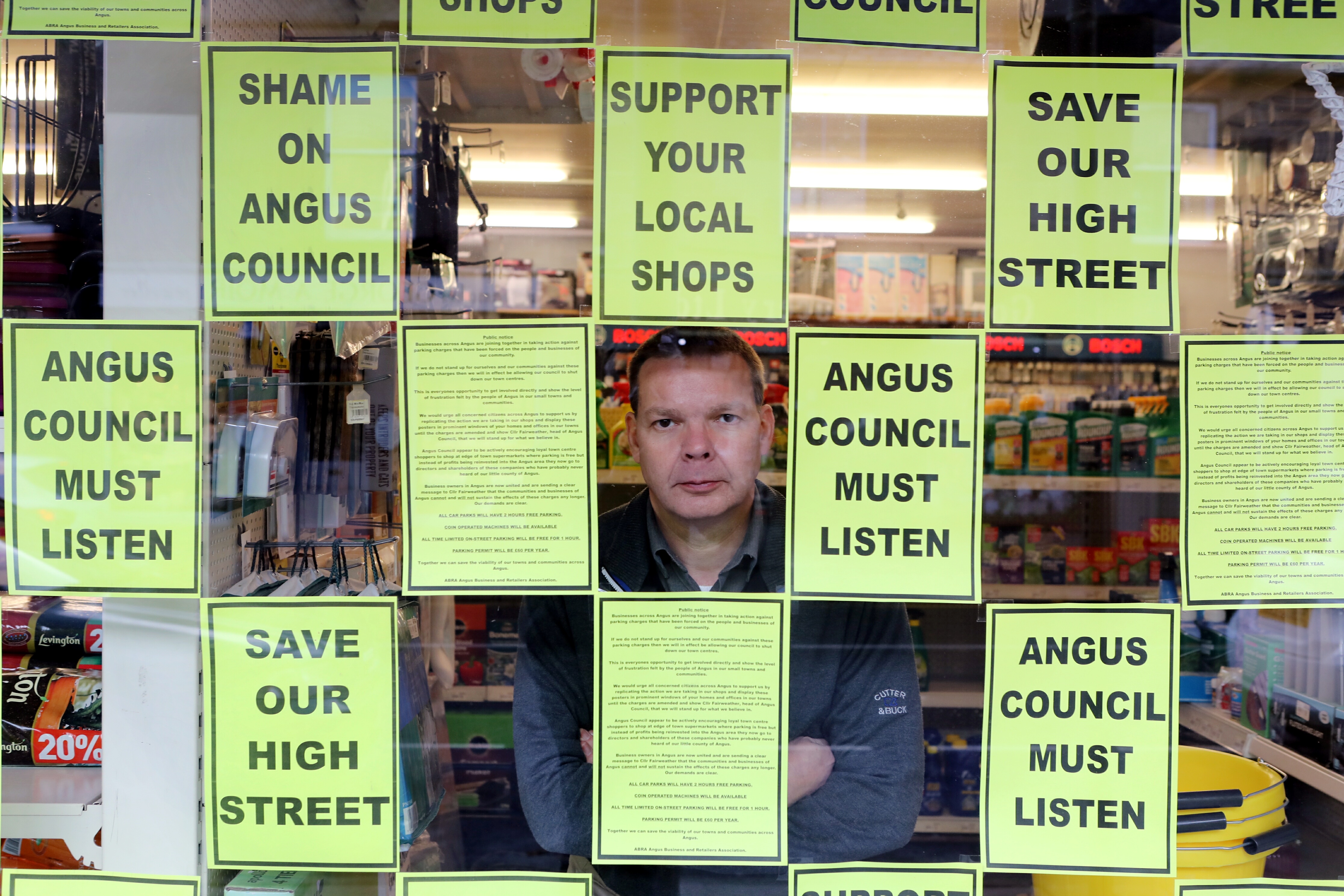 Brechin hardware store owner Bruce Robertson has campaigned against the parking charges