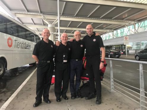 IFRA crew (from left) Sandy Gillespie, Bert Stewart, Tom Bell and Gary Johnstone trained volunteer colleagues in Argentina