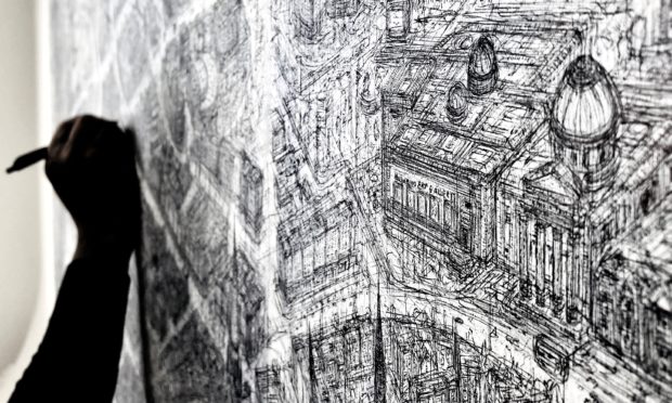 Part of the highly detailed Perth sketch, showing Perth Museum and Art Gallery where the artwork will get its first public outing.