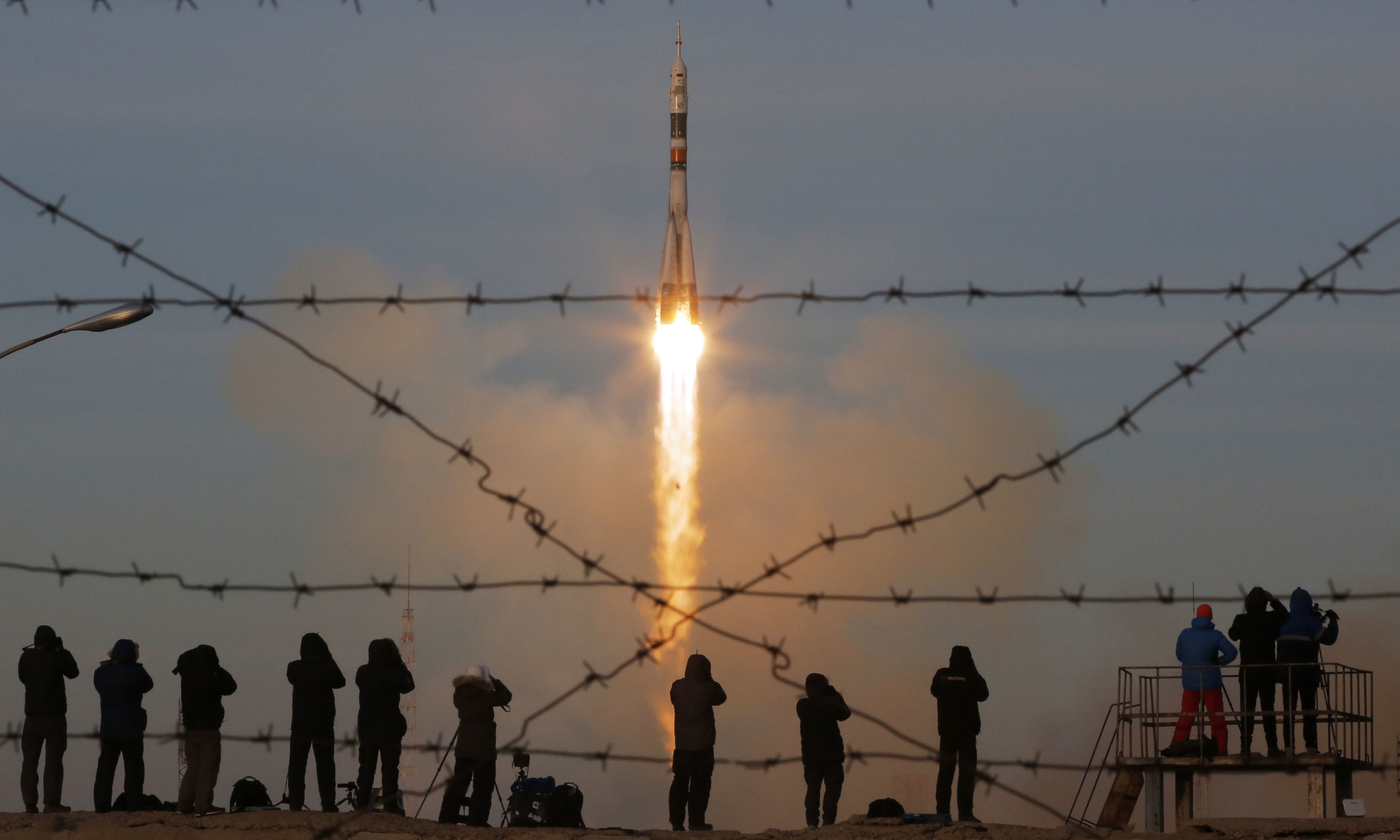 The Soyuz-FG rocket booster with Soyuz MS-11 space ship carrying a new crew to the International Space Station, ISS, blasts off at the Russian leased Baikonur cosmodrome, Kazakhstan.