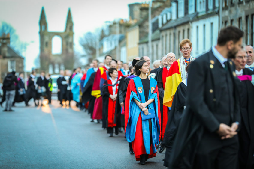 The graduation procession.