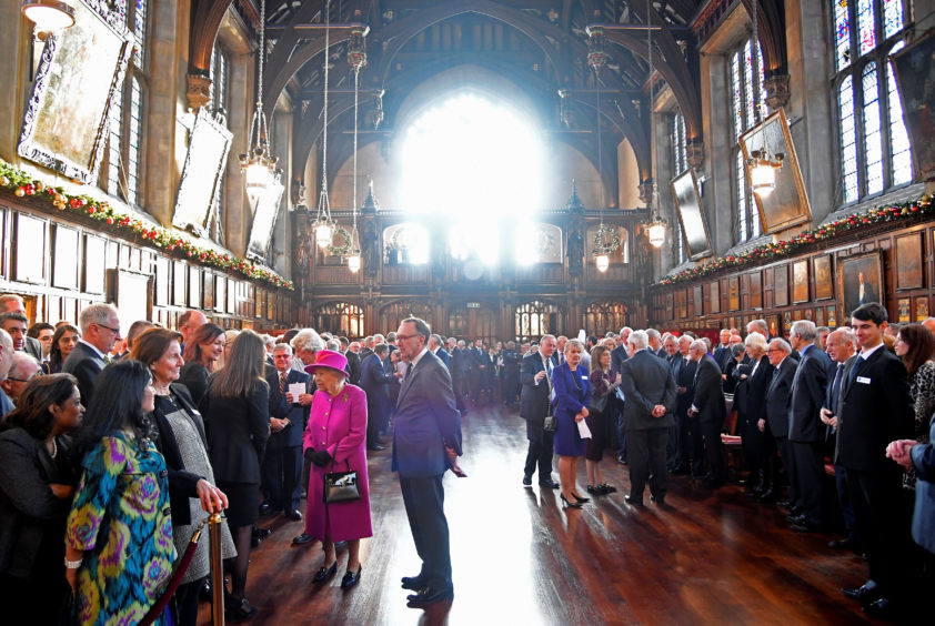 Queen Elizabeth II, visits The Honourable Society of Lincoln's Inn in London to officially open its new teaching facility, the Ashworth Centre and relaunch its recently renovated Great Hall