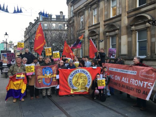 The protesters at the rally in Dundee city centre.