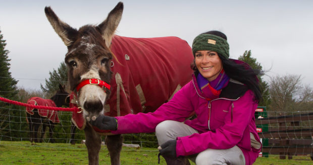 Gayle at Redwings Mountains with one of the rescued donkeys.