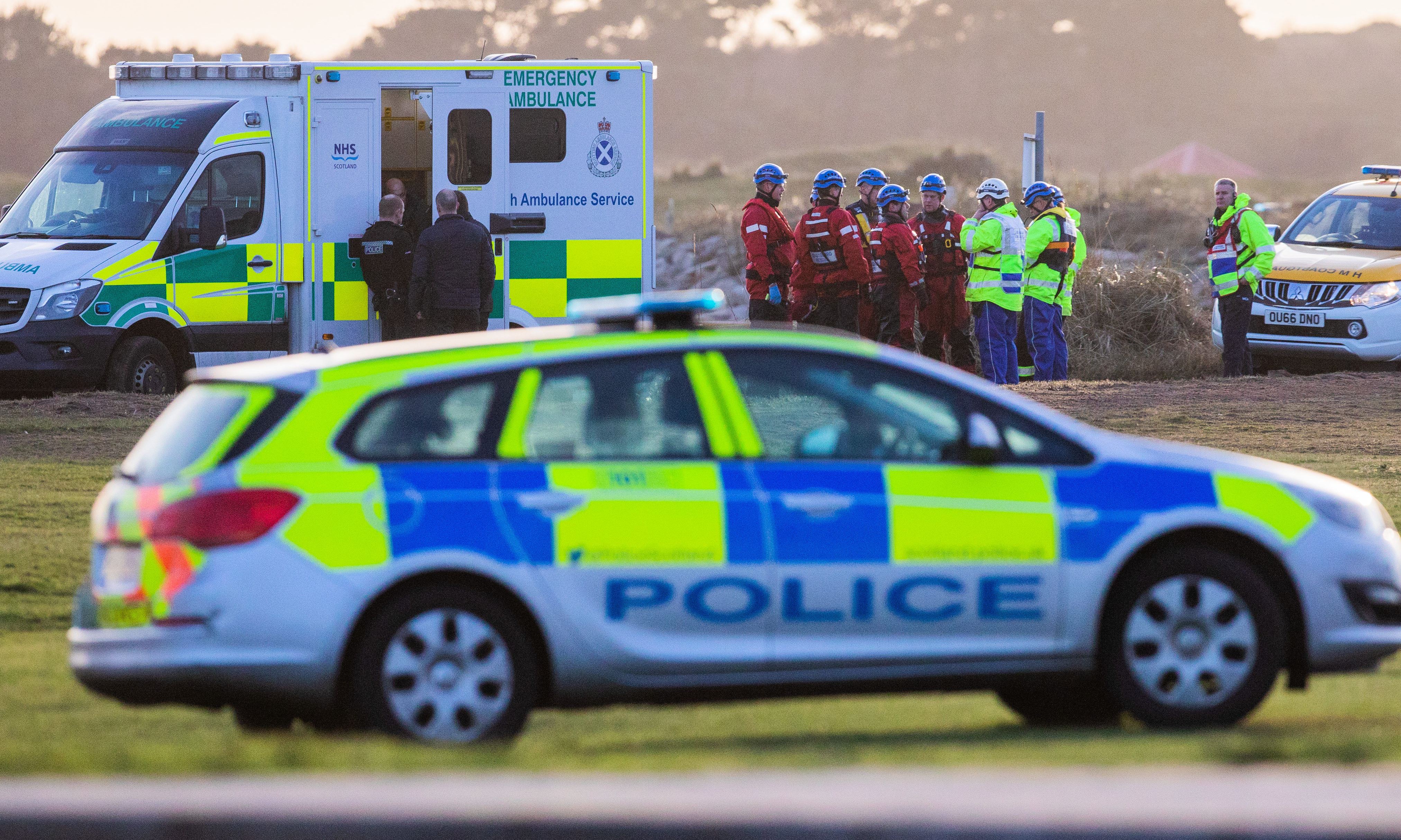 Rescue personnel at the scene near the Barry Burn in Carnoustie.