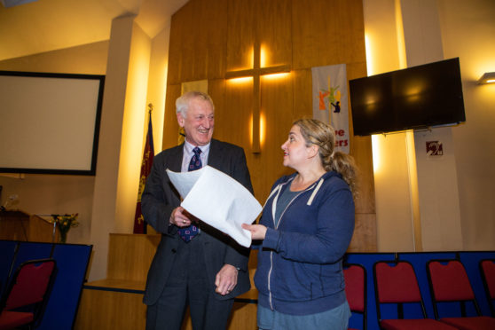 Actress Naomi Breeze with Peerth and Kinross Violence Against Women Partnership coordinator John Evans.