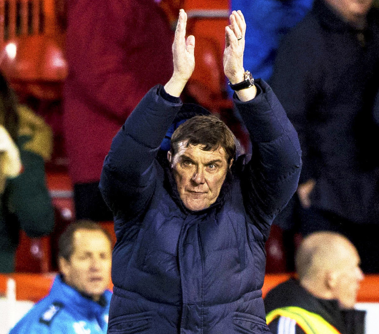 Tommy Wright applauds the Saints fans at full-time.