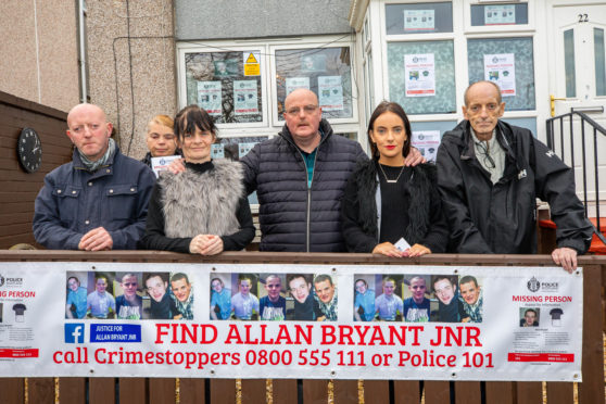 David Bryant (far right) pictured with William Bryant, Suzanne Cormack, Marie Degan, Allan Bryant Snr and Amy Bryant on the fifth anniversary of Allan Bryant's disappearance last month.