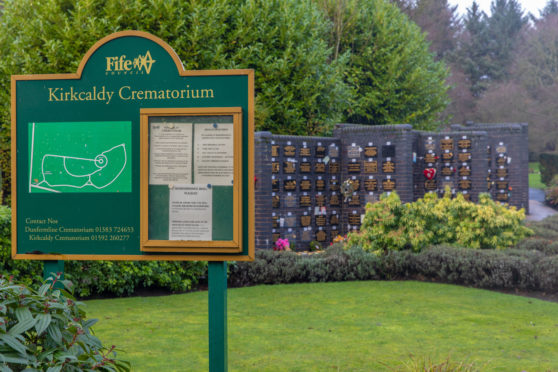 The memorial plaques at Kirkcaldy Crematorium.