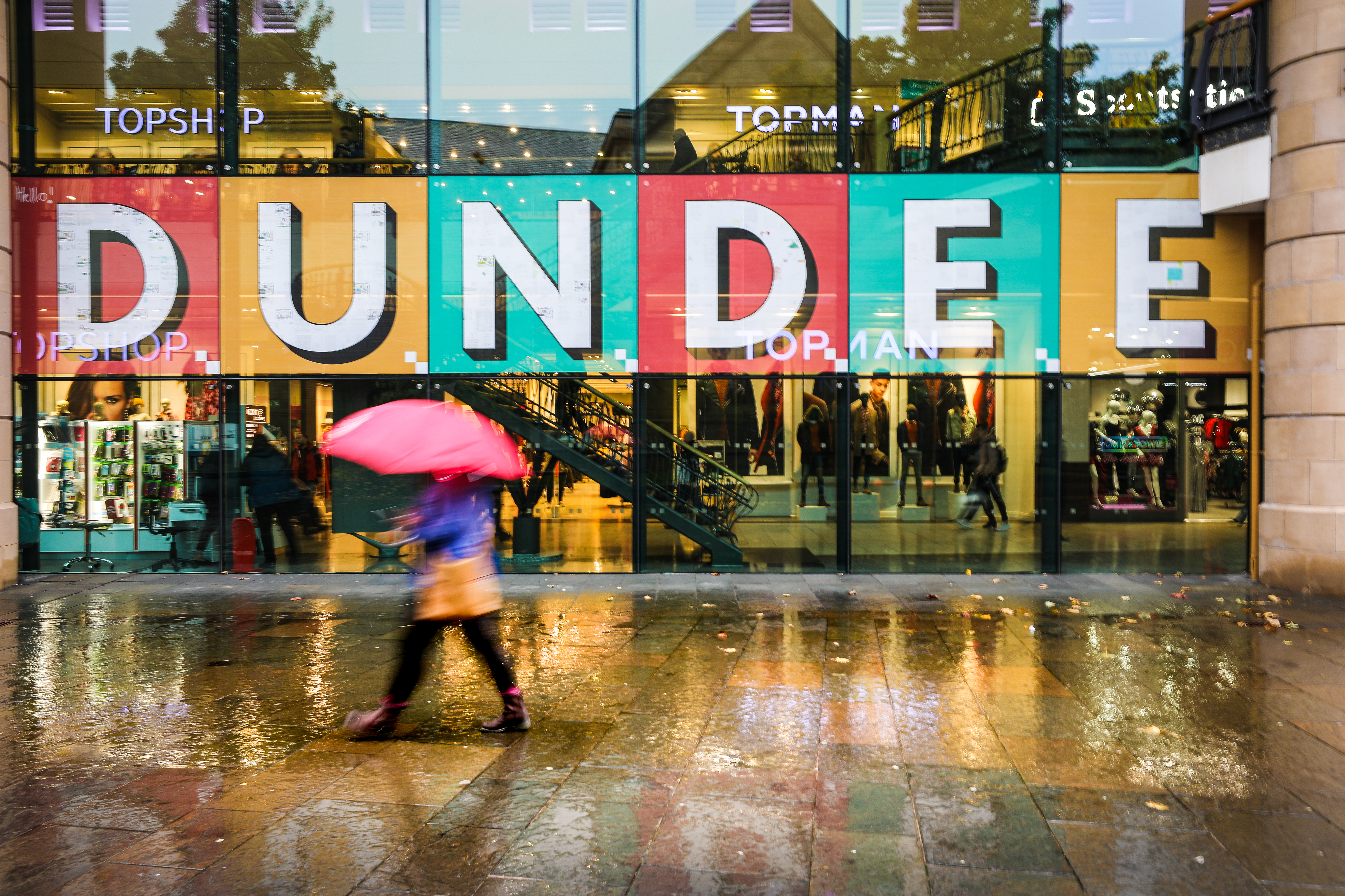 The "grim" weather caused a slump in shopper numbers at Dundee's Overgate Centre.
